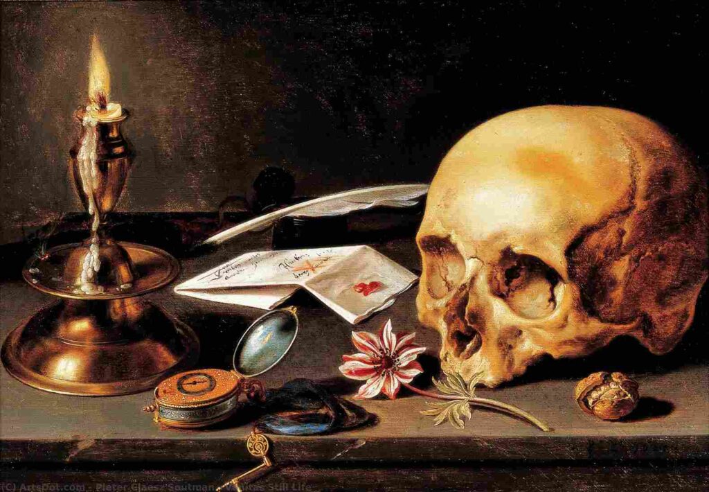 Vanitas Still Life, 1625 – naturaleza muerta simbólica con motivos de mortalidad. (Frans Hals Museum, Haarlem). Wikioo.org